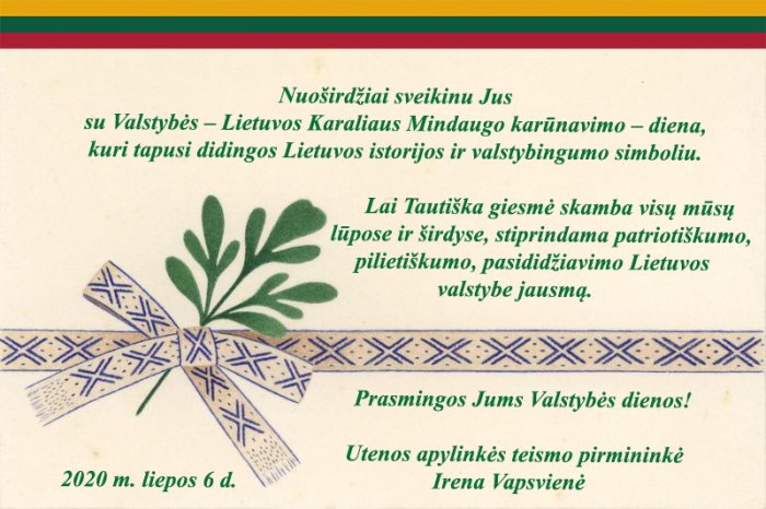 Sveikinimas su Valstybės (Lietuvos karaliaus Mindaugo karūnavimo) diena!