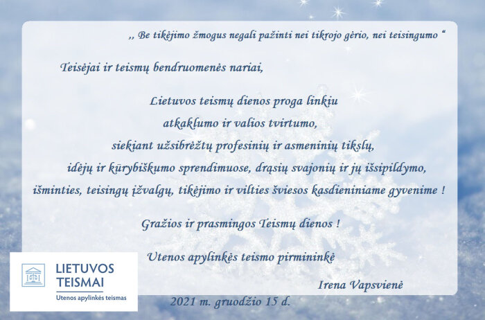 Sveikinimas Lietuvos Teismų dienos proga!