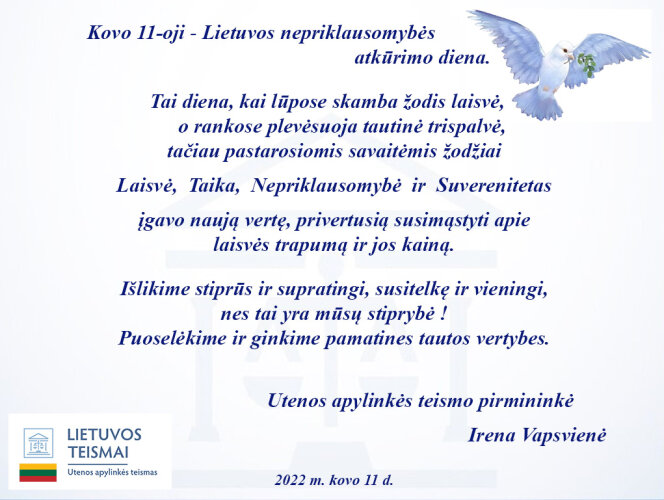 Sveikinimas su Lietuvos nepriklausomybės atkūrimo diena - Kovo 11 - ąja!